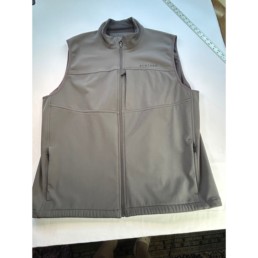 BURLEBO Water Repellent Fleece Lined Vest Mens XXL Gray Softshell Full Zip